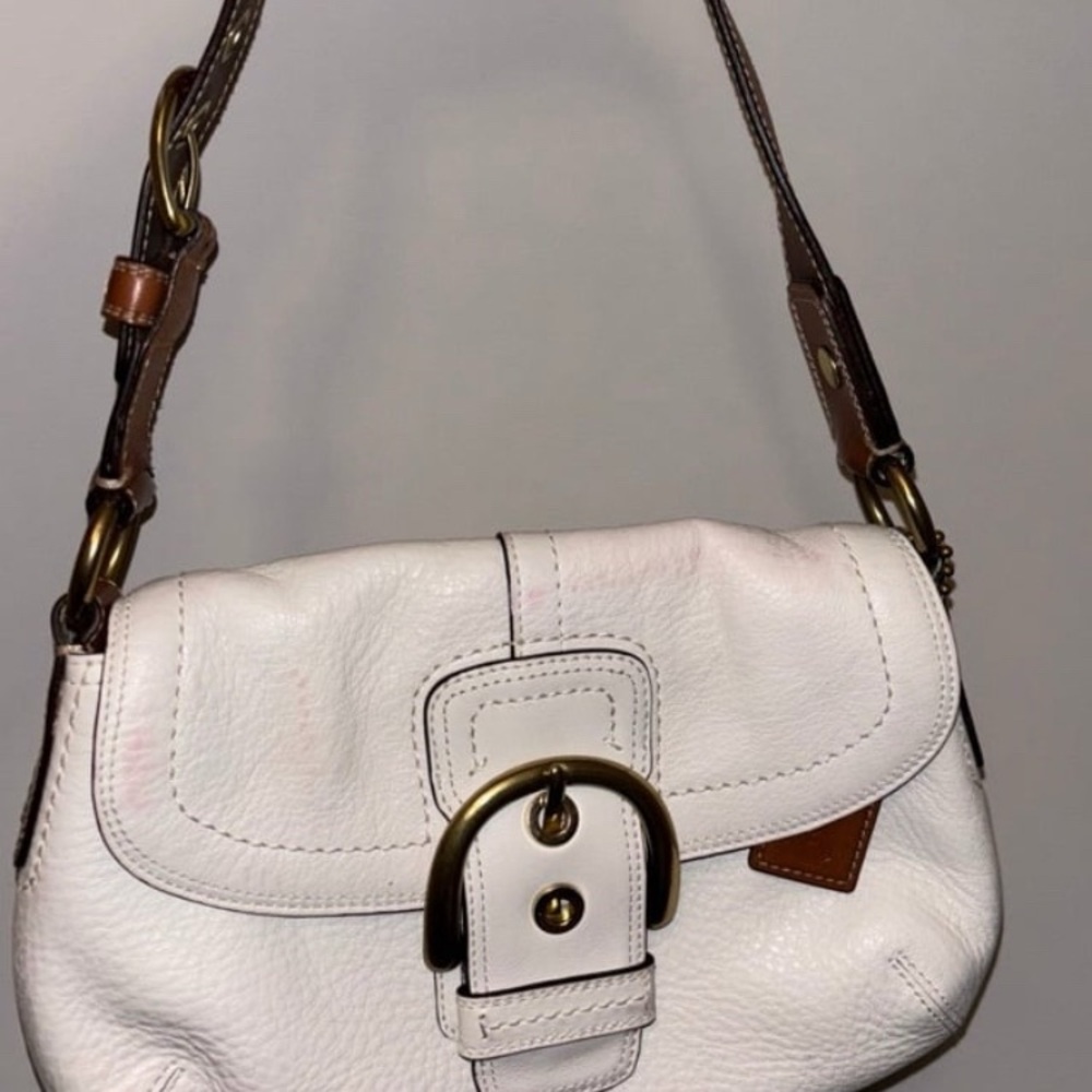 Coach White and Brown Leather Shoulder Bag